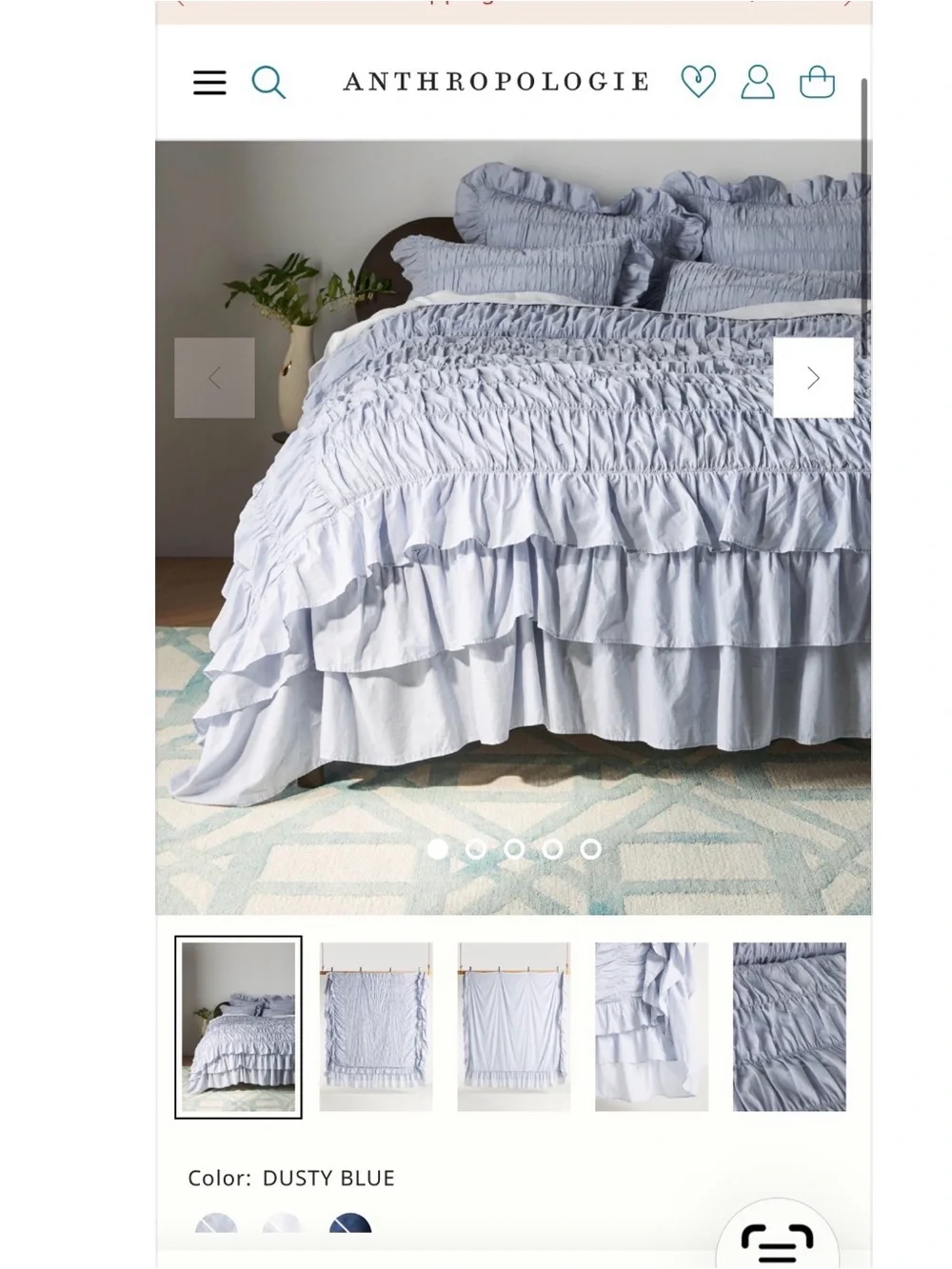Anthropologie Shayla Dusty Blue Ruffled Duvet twin new out of package $125